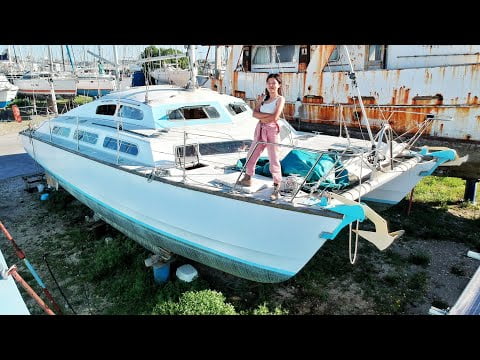 sailing old catamaran