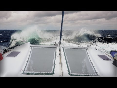 HURRICANE DAMAGED CATAMARAN getting SMASHED by the elements! - (Episode 198)