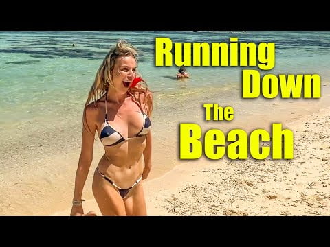 Running down the Beach in Bikinis