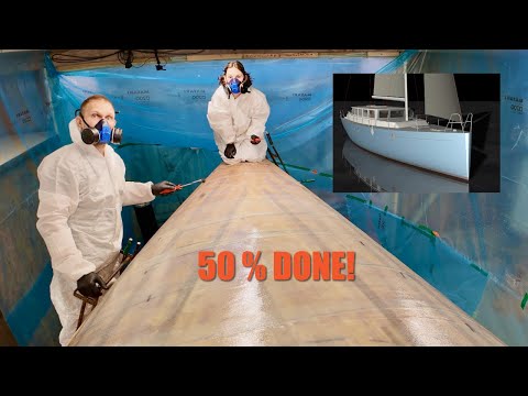 Halfway Done! Exterior Lamination Progress On Our 50ft Sailboat - Ep. 375 RAN Sailing