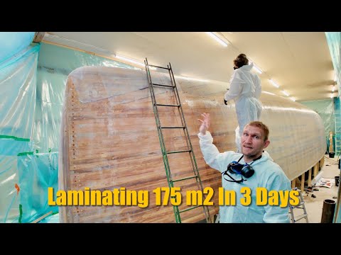 2 Persons Laminating 175 m2 Fiberglass In 3 Days - Ep. 377 RAN Sailing