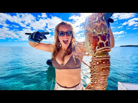 We're BACK! MONSTER Lobster Catch Clean Cook Living on our Boat in The Bahamas!