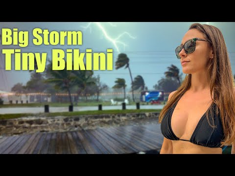 Big Storm rocks the anchorage, Amanda rocks a bikini