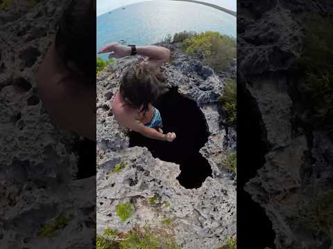 Jumping into and underwater cave! #bahamas #grotto #thunderball