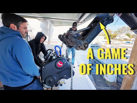 Diesel Engine Lift on a Catamaran - With EXTREMELY Tight Clearances (MJ Sailing - Episode 370)