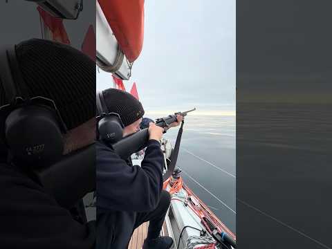 Testing the rifle and flaregun before entering Svalbard